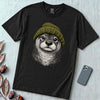 Otter in a Beanie T-Shirt - Black unfolded t-shirt mockup