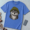 Otter in a Beanie T-Shirt - Flo Blue unfolded t-shirt mockup