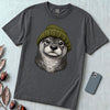 Otter in a Beanie T-Shirt - Graphite unfolded t-shirt mockup
