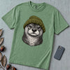 Otter in a Beanie T-Shirt - Light Green unfolded t-shirt mockup