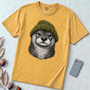 Otter in a Beanie T-Shirt - Mustard unfolded t-shirt mockup