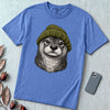 Otter in a Beanie T-Shirt - Mystic Blue unfolded t-shirt mockup