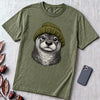 Otter in a Beanie T-Shirt - Sage unfolded t-shirt mockup