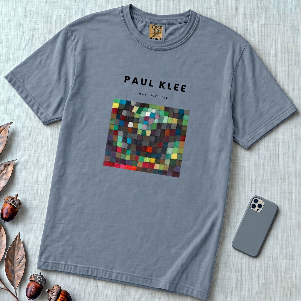 Paul Klee “May Picture” Abstract Art T-Shirt - Blue Jean unfolded t-shirt mockup