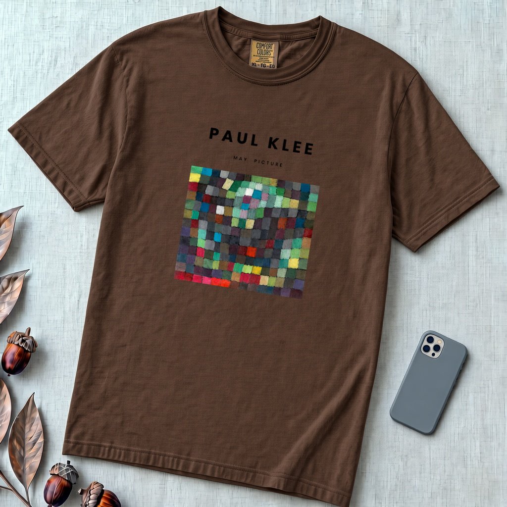 Paul Klee “May Picture” Abstract Art T-Shirt - Espresso unfolded t-shirt mockup