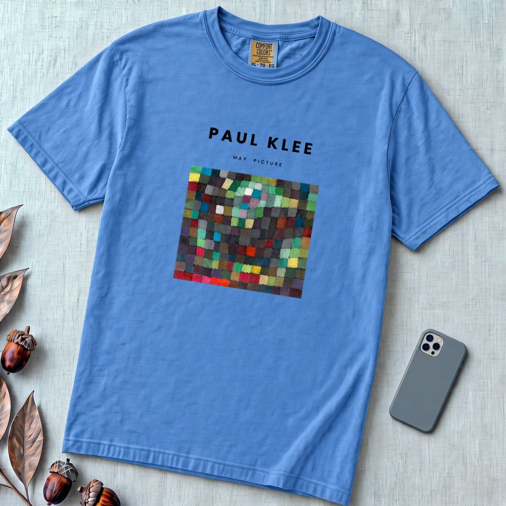 Paul Klee “May Picture” Abstract Art T-Shirt - Flo Blue unfolded t-shirt mockup