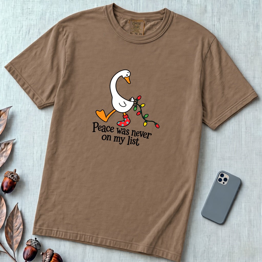 Peace Was Never On My List Christmas Goose T-Shirt - Espresso unfolded t-shirt mockup
