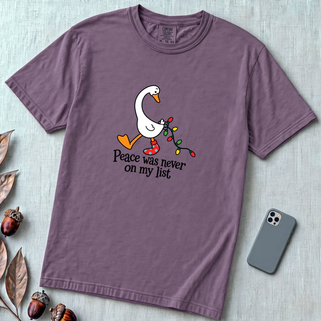 Peace Was Never On My List Christmas Goose T-Shirt - Wine unfolded t-shirt mockup