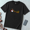 Pirate Snowman Chomping Carrot Christmas T-Shirt - Black unfolded t-shirt mockup
