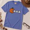 Pixel Pumpkin Ghost T-Shirt, Funny Pumpkin PacMan Tee - Flo Blue unfolded t-shirt mockup
