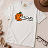 Pixel Pumpkin Ghost T-Shirt, Funny Pumpkin PacMan Tee - White unfolded t-shirt mockup