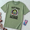 Plot Twist: I Stayed Home T-Shirt, Alien Reading Tee - Light Green unfolded t-shirt mockup