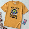 Plot Twist: I Stayed Home T-Shirt, Alien Reading Tee - Mustard unfolded t-shirt mockup