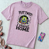 Plot Twist: I Stayed Home T-Shirt, Alien Reading Tee - Orchid unfolded t-shirt mockup