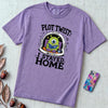 Plot Twist: I Stayed Home T-Shirt, Alien Reading Tee - Violet unfolded t-shirt mockup