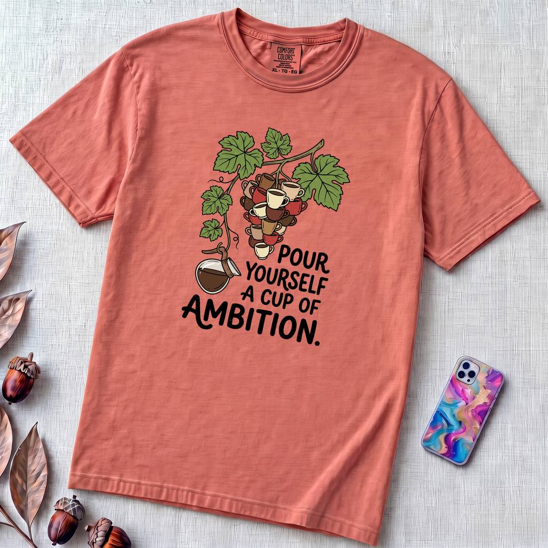 Pour Yourself A Cup Of Ambition T-Shirt, Dolly Parton 9 to 5 Tee - Watermelon unfolded t-shirt mockup