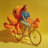 Unisex t-shirt with octopus on a bike