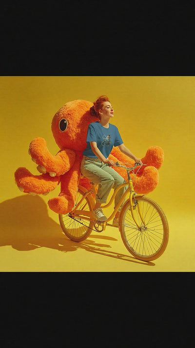 Unisex t-shirt with octopus on a bike