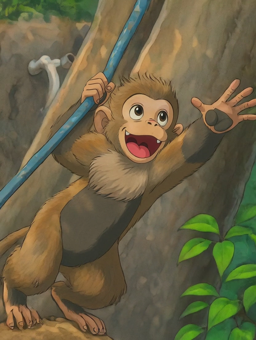 Punch Baby Monkey jumps around in the jungle