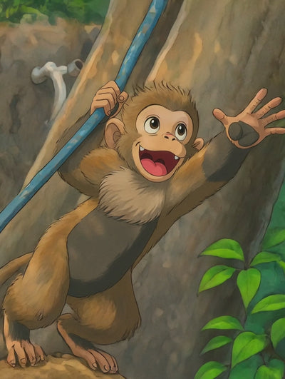 Punch Baby Monkey jumps around in the jungle