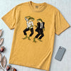 Pulp Fiction Inspired Dancing Frogs T-Shirt, John Travolta Uma Thurman dance parody - Mustard unfolded t-shirt mockup