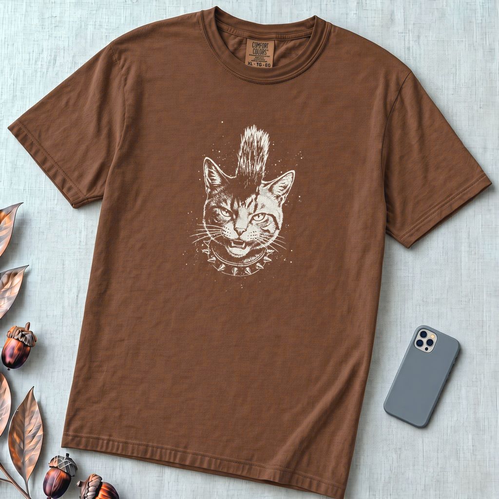 Punk Cat T-Shirt, Funny Mohawk Cat - Espresso unfolded t-shirt mockup