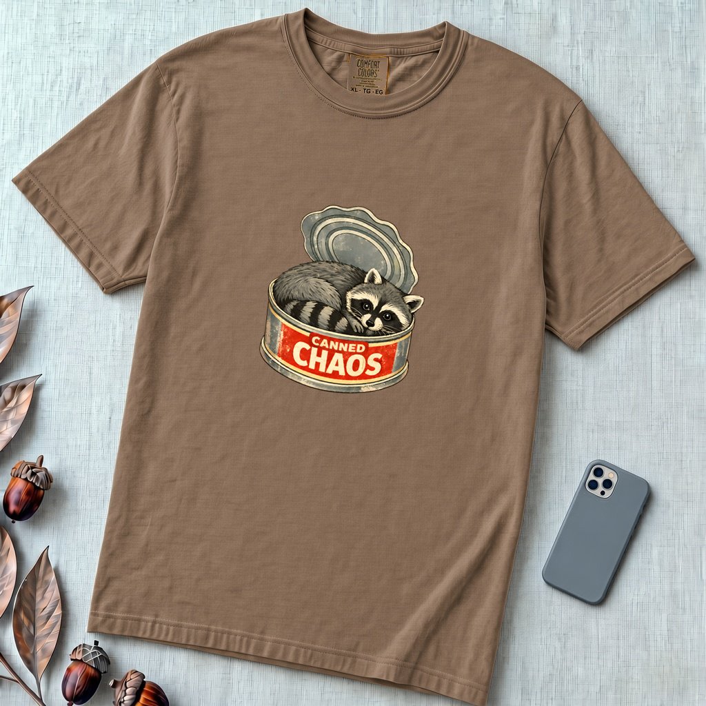 Raccoon Shirt, Funny trashed panda t-shirt - Espresso unfolded t-shirt mockup