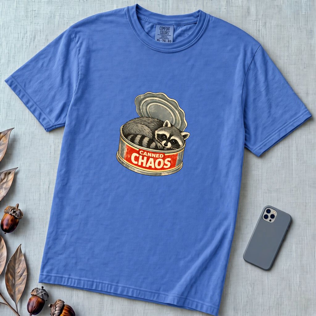 Raccoon Shirt, Funny trashed panda t-shirt - Flo Blue unfolded t-shirt mockup