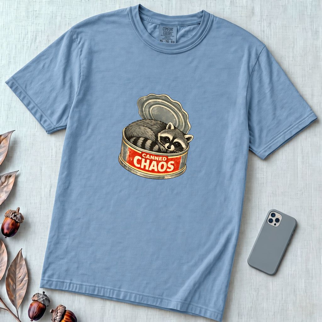 Raccoon Shirt, Funny trashed panda t-shirt - Washed Denim unfolded t-shirt mockup