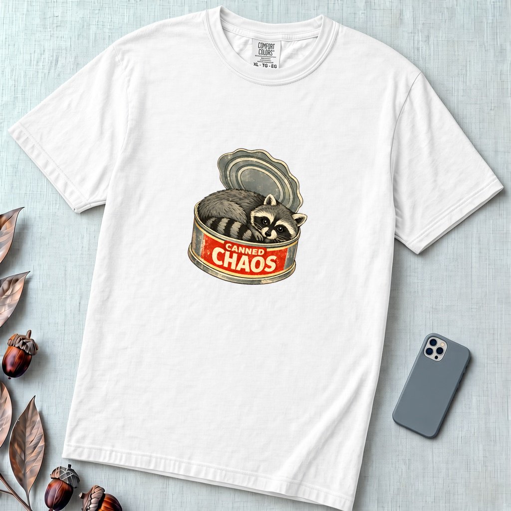 Raccoon Shirt, Funny trashed panda t-shirt - White unfolded t-shirt mockup