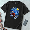 Santa Starry Night Christmas T-Shirt, Van Gogh Inspired Tee - Black unfolded t-shirt mockup