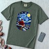 Santa Starry Night Christmas T-Shirt, Van Gogh Inspired Tee - Blue Spruce unfolded t-shirt mockup