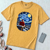 Santa Starry Night Christmas T-Shirt, Van Gogh Inspired Tee - Mustard unfolded t-shirt mockup