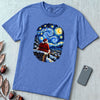 Santa Starry Night Christmas T-Shirt, Van Gogh Inspired Tee - Mystic Blue unfolded t-shirt mockup