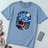 Santa Starry Night Christmas T-Shirt, Van Gogh Inspired Tee - Washed Denim unfolded t-shirt mockup
