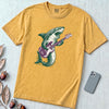 Shark Playing Bass Guitar T-Shirt - Mustard unfolded t-shirt mockup