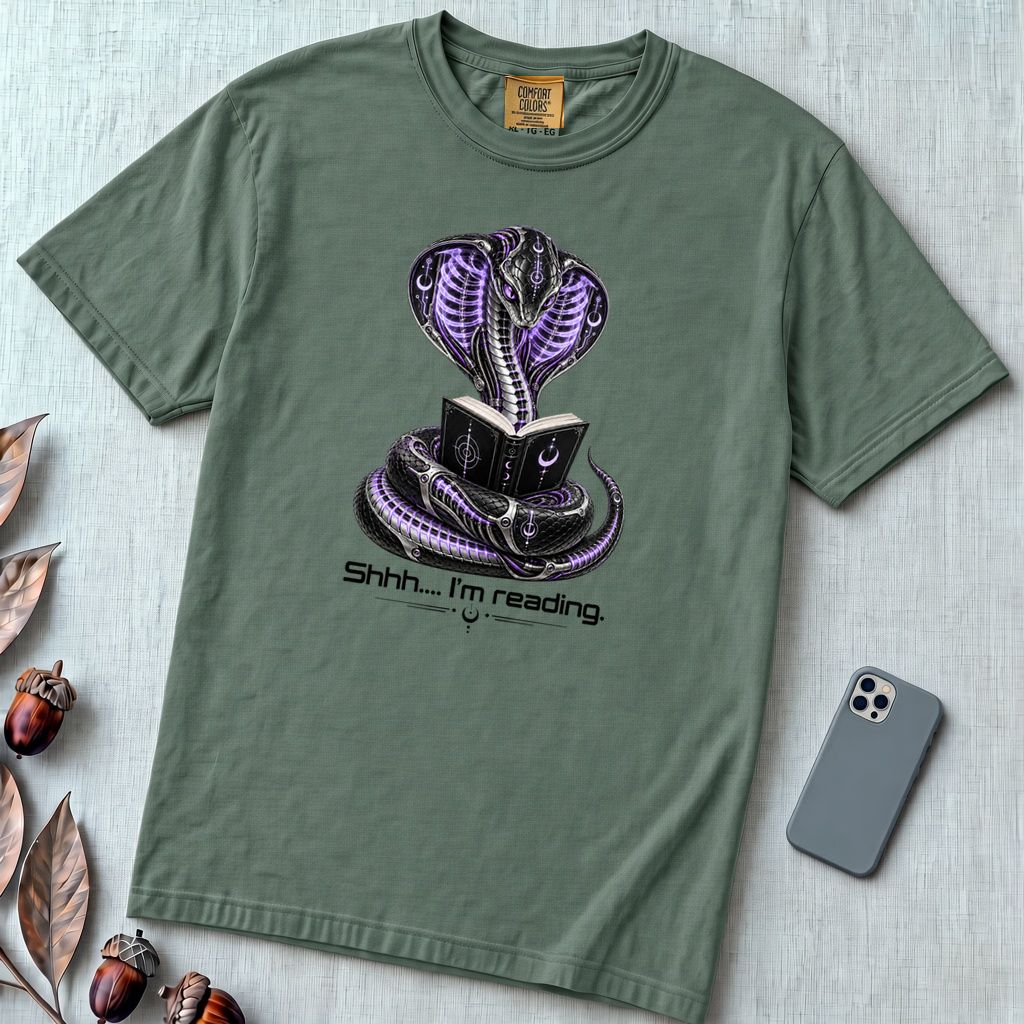 Shhh… I’m Reading Cobra T-Shirt - Blue Spruce unfolded t-shirt mockup
