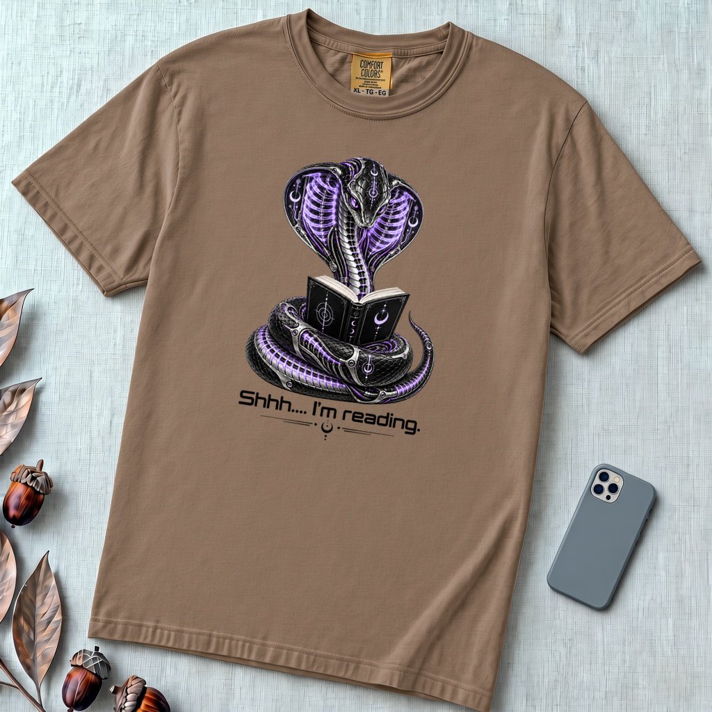 Shhh… I’m Reading Cobra T-Shirt - Espresso unfolded t-shirt mockup