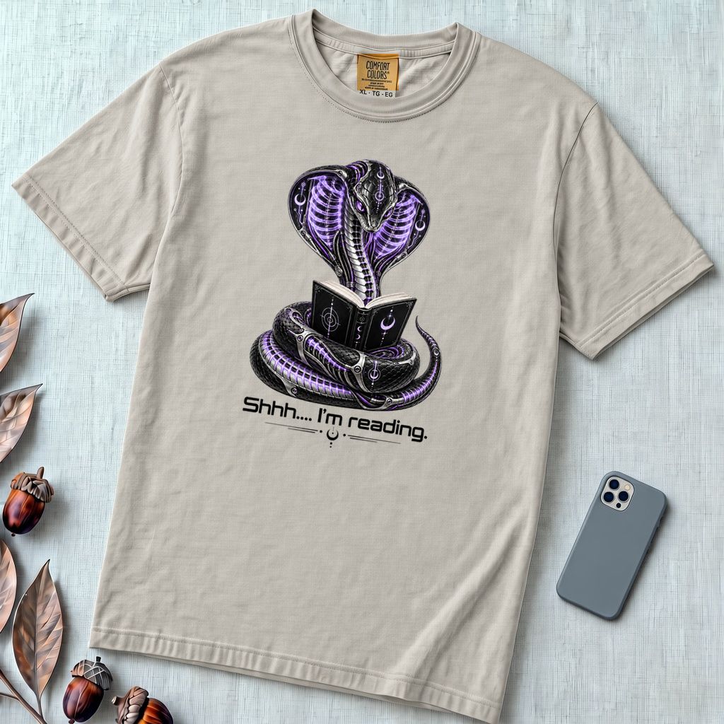 Shhh… I’m Reading Cobra T-Shirt - Granite unfolded t-shirt mockup