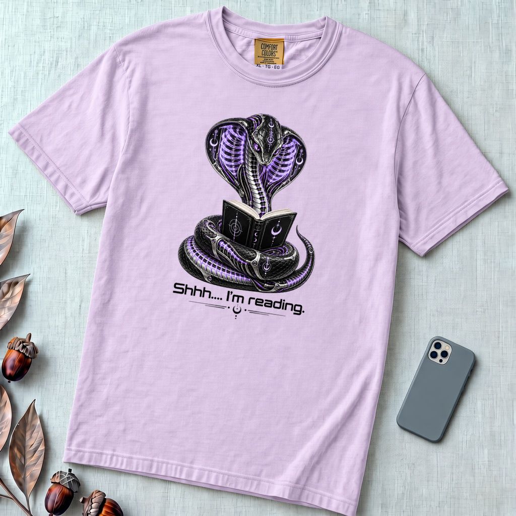 Shhh… I’m Reading Cobra T-Shirt - Orchid unfolded t-shirt mockup