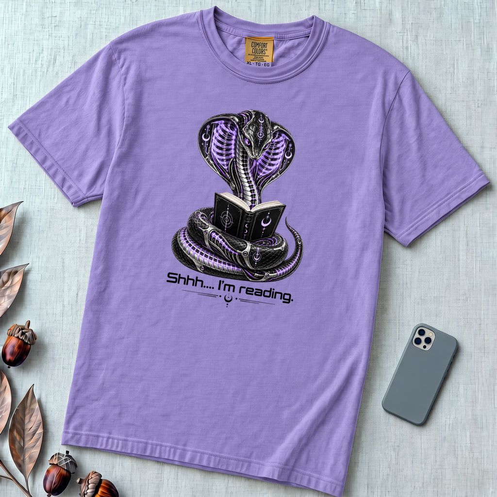 Shhh… I’m Reading Cobra T-Shirt - Violet unfolded t-shirt mockup