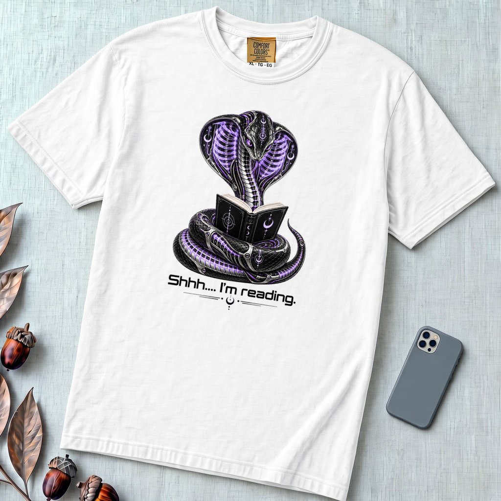 Shhh… I’m Reading Cobra T-Shirt - White unfolded t-shirt mockup