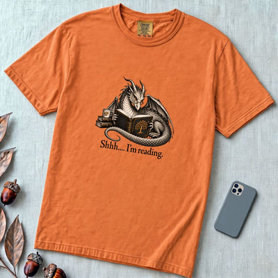 Shhh… I’m Reading, Fantasy Dragon T-Shirt - Yam unfolded t-shirt mockup