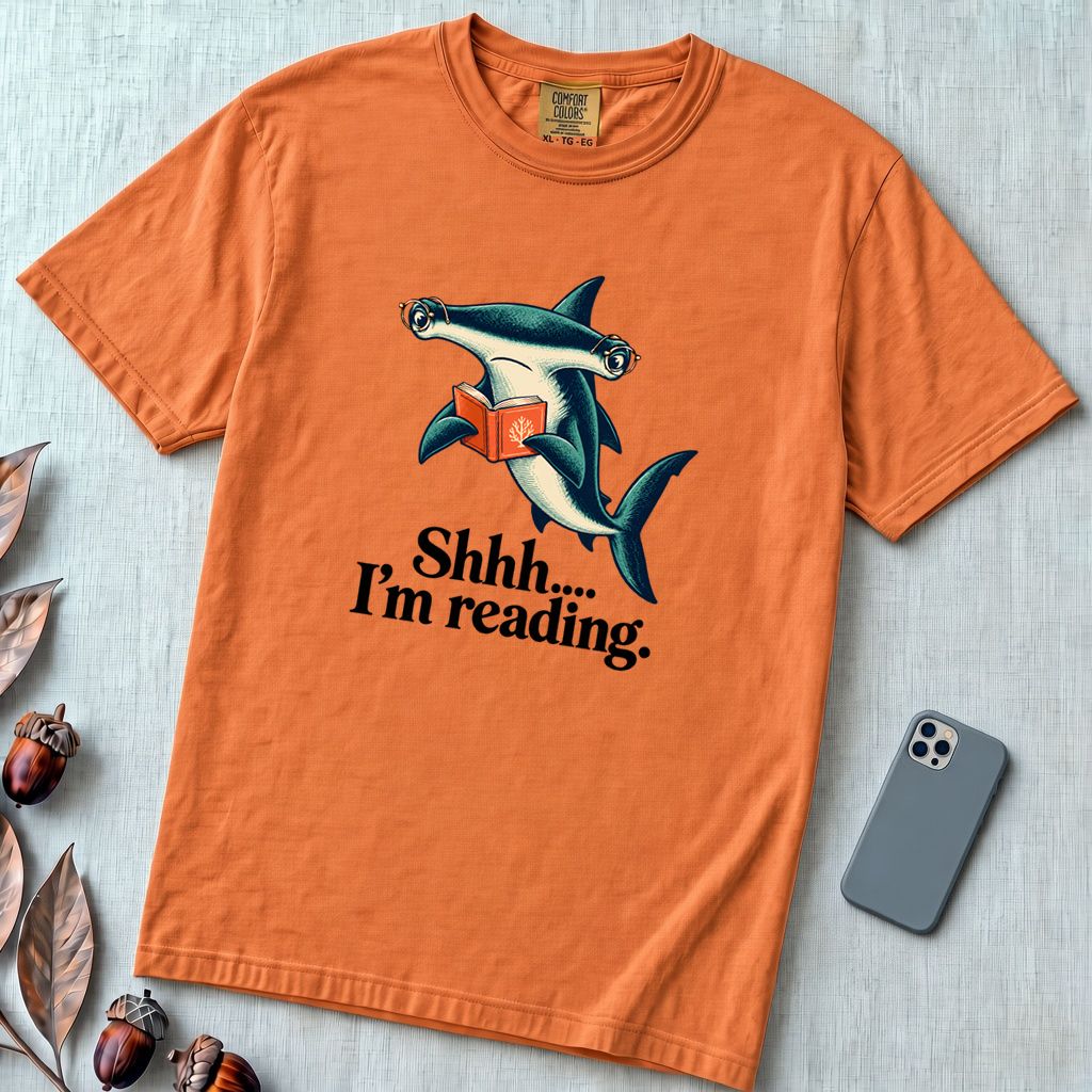 Shhh… I’m Reading Hammerhead Shark T-Shirt - Yam unfolded t-shirt mockup