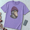 Shoebill Stork in a Beanie T-Shirt - Violet unfolded t-shirt mockup