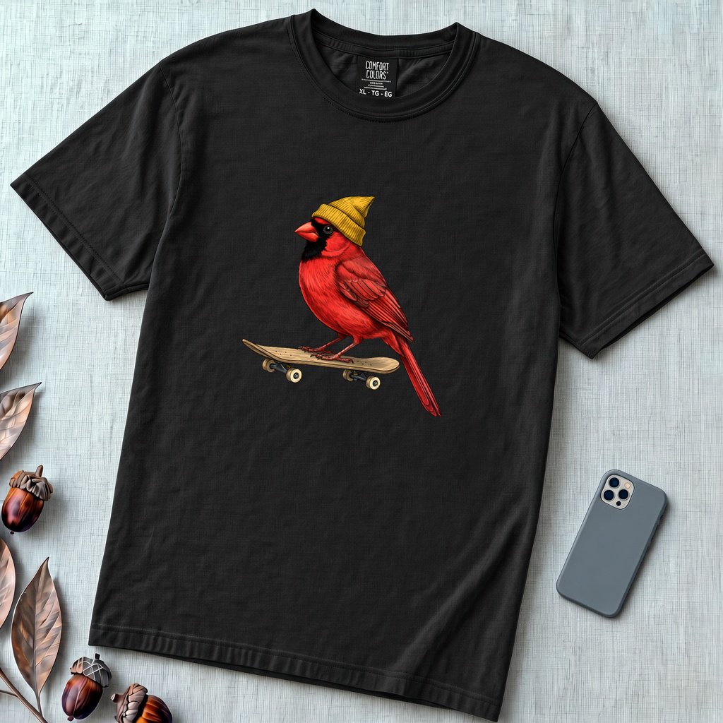 Skateboarding Cardinal T-Shirt - Black unfolded t-shirt mockup