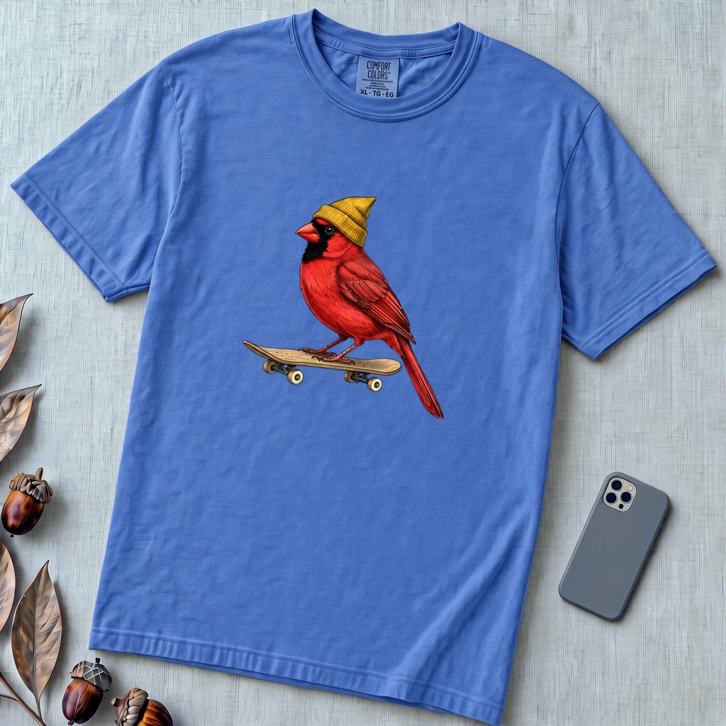 Skateboarding Cardinal T-Shirt - Flo Blue unfolded t-shirt mockup