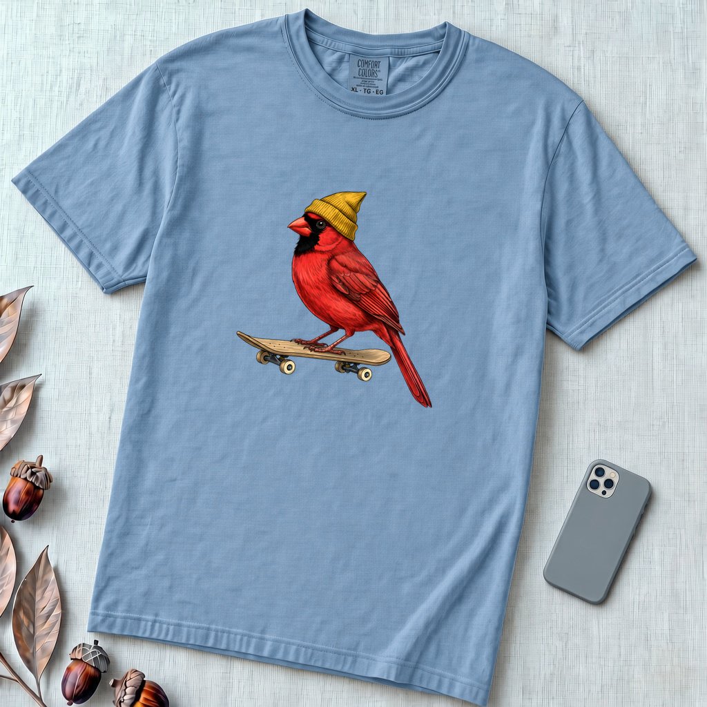 Skateboarding Cardinal T-Shirt - Washed Denim unfolded t-shirt mockup