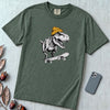 Skateboarding T Rex Sk8 Shirt - Prehistoric Skater Graphic Tee - Blue Spruce unfolded t-shirt mockup
