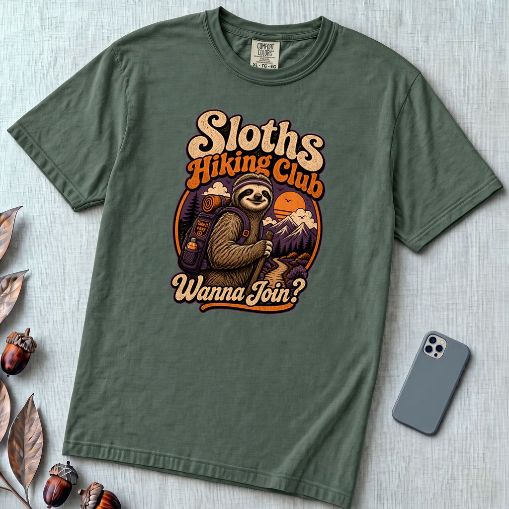 Sloths Hiking Club T-Shirt - Blue Spruce unfolded t-shirt mockup